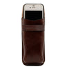 Mobile Phone  View Of The Brown Leather Eyeglasses Case