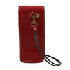 Rear Strap Attachment View Of The Red Leather Eyeglasses Case