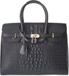 Front View Of The Black Leather Handbag For Ladies