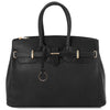 Front View Of The Black Leather Womens Handbag