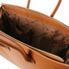 Internal Pocket View Of The Cognac Leather Womens Handbag