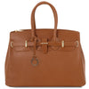 Front View Of The Cognac Leather Womens Handbag