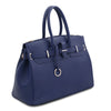 Angled View Of The Dark Blue Leather Womens Handbag
