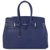 Front View Of The Dark Blue Leather Womens Handbag
