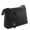 Angled View Of The Black Leather Ladies Handbag