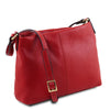 Angled View Of The Lipstick Red Leather Ladies Handbag