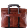 The Rear Sleeve View Of The Brown Leather Laptop Briefcase