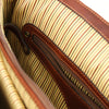 Internal Zip Pocket View Of The Brown Leather Laptop Briefcase
