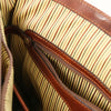 Open Zipper View Of The Brown Leather Laptop Briefcase