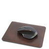 Angled With Mouse View Of The Dark Brown Leather Mouse Of The Leather Desk Set