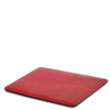 Angled View Of The Red Leather Mouse Pad Of The Leather Desk Set