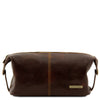 Front View Of The Dark Brown Mens Leather Wash Bag