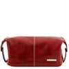 Front View Of The Red Mens Leather Wash Bag