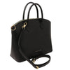 Angled And Shoulder Strap View Of The Black Leather Tote