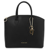 Front View Of The Black Leather Tote