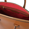 Internal Zip Pocket View Of The Cognac Leather Tote