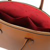Internal Pocket View Of The Cognac Leather Tote