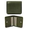 Front And Open View Of The Green Leather Wallet With Coin Pocket
