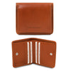 Front And Open View Of The Honey Leather Wallet With Coin Pocket