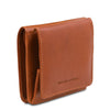 Angled View Of The Honey Leather Wallet With Coin Pocket