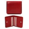 Front And Open View Of The Red Leather Wallet With Coin Pocket