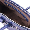 Internal Zipper Pocket View Of The Dark Blue Leather Womens Handbag