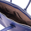 Internal Pocket View Of The Dark Blue Leather Womens Handbag
