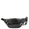 Front View Of The Black Leather Bum Bag