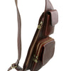 Featured Pockets Side View Of The Brown Leather Crossover Bag