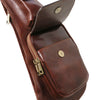 Pocket View Of The Brown Leather Crossover Bag