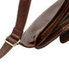 Side View Of The Brown Leather Crossover Bag