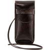 Front View Of The Dark Brown Leather Eyeglasses Case