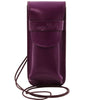 Front View Of The Purple Leather Eyeglasses Case
