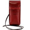 Front View Of The Red Leather Eyeglasses Case