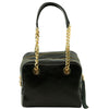 Front View Of The Black Neo Classic Leather Handbag - Chain and Leather Handles -Tassels