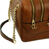 Side View Of The Dark Taupe Neo Classic Leather Handbag - Chain and Leather Handles -Tassels