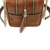 Top Angled Zippers View Of The Dark Taupe Neo Classic Leather Handbag - Chain and Leather Handles -Tassels