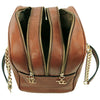 Top Angled Compartment View Of The Dark Taupe Neo Classic Leather Handbag - Chain and Leather Handles -Tassels