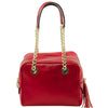 Front View Of The Red Neo Classic Leather Handbag - Chain and Leather Handles -Tassels
