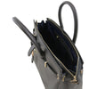 Top Angled Open View Of The Black Leather Womens Handbag
