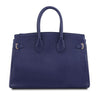 Rear View Of The Dark Blue Leather Womens Handbag