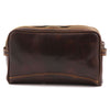 Rear View Of The Dark Brown Leather Toiletry Bag