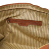Internal Zip Pocket View Of The Natural Leather Duffle Bag Large