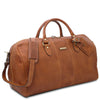 Angled View Of The Natural Leather Duffle Bag Large