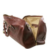 Right Angled Zip Closure View Of The Brown Leather Travel Bag Small