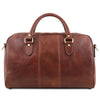 Rear View Of The Brown Leather Travel Bag Small