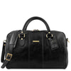 Front View Of The Black Leather Travel Bag Small