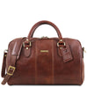 Front View Of The Brown Leather Travel Bag Small