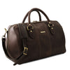 Angled View Of The Dark Brown Leather Travel Bag Small