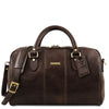 Front View Of The Dark Brown Leather Travel Bag Small